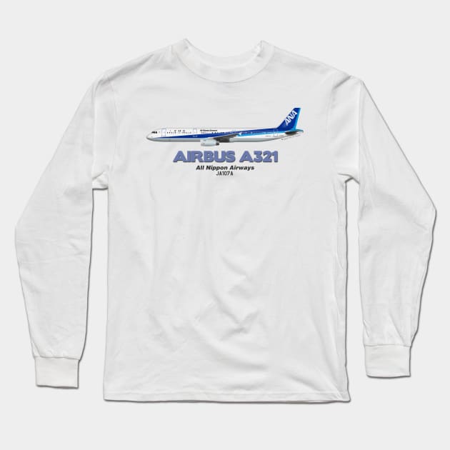 Airbus A321 - All Nippon Airways Long Sleeve T-Shirt by TheArtofFlying